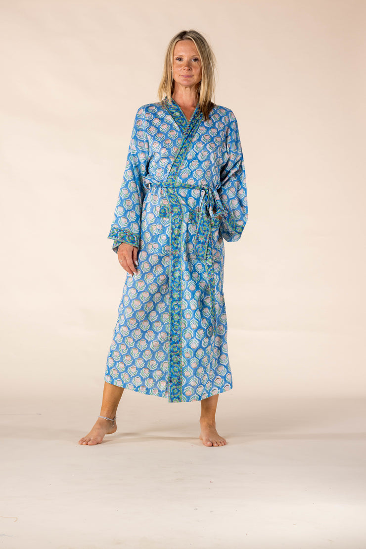 New Nila's Dressing Gown in Hand Block Printed Pure Cotton SS2025 Only Size S/M