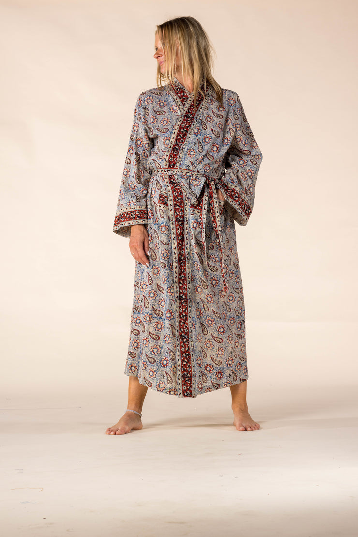 New Nila's Dressing Gown in Hand Block Printed Pure Cotton SS2025 Only Size S/M