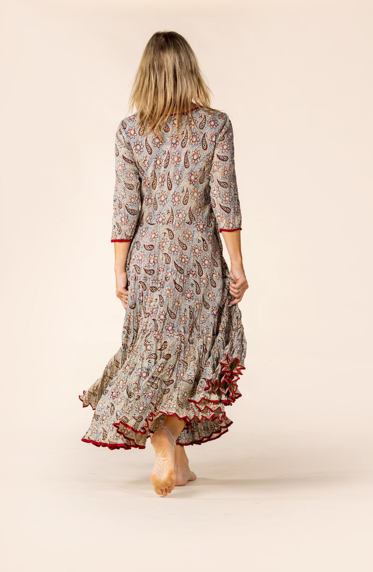 New Ruby Sun Dress Hand Block Printed Pure Cotton SS2025 Earth Paisley