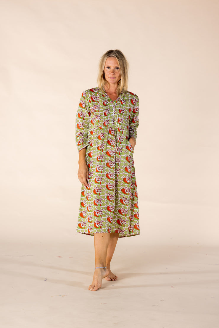 New Millie Dress Hand Block Printed In Pure Cotton - SS2025 Only Size M Left!