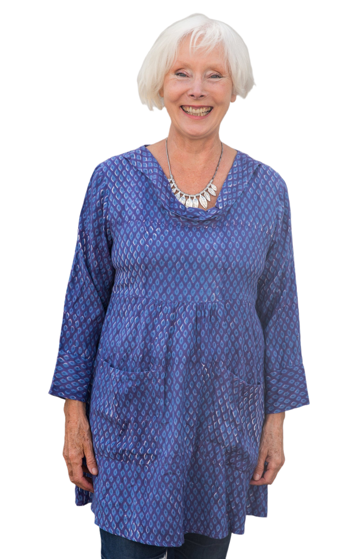 Dia Tunic Hand Block Printed Brushed Cotton - Only Size 12 Medium