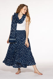 50 Panel Skirt in Pure Hand Block Printed Cotton Indigo Feather