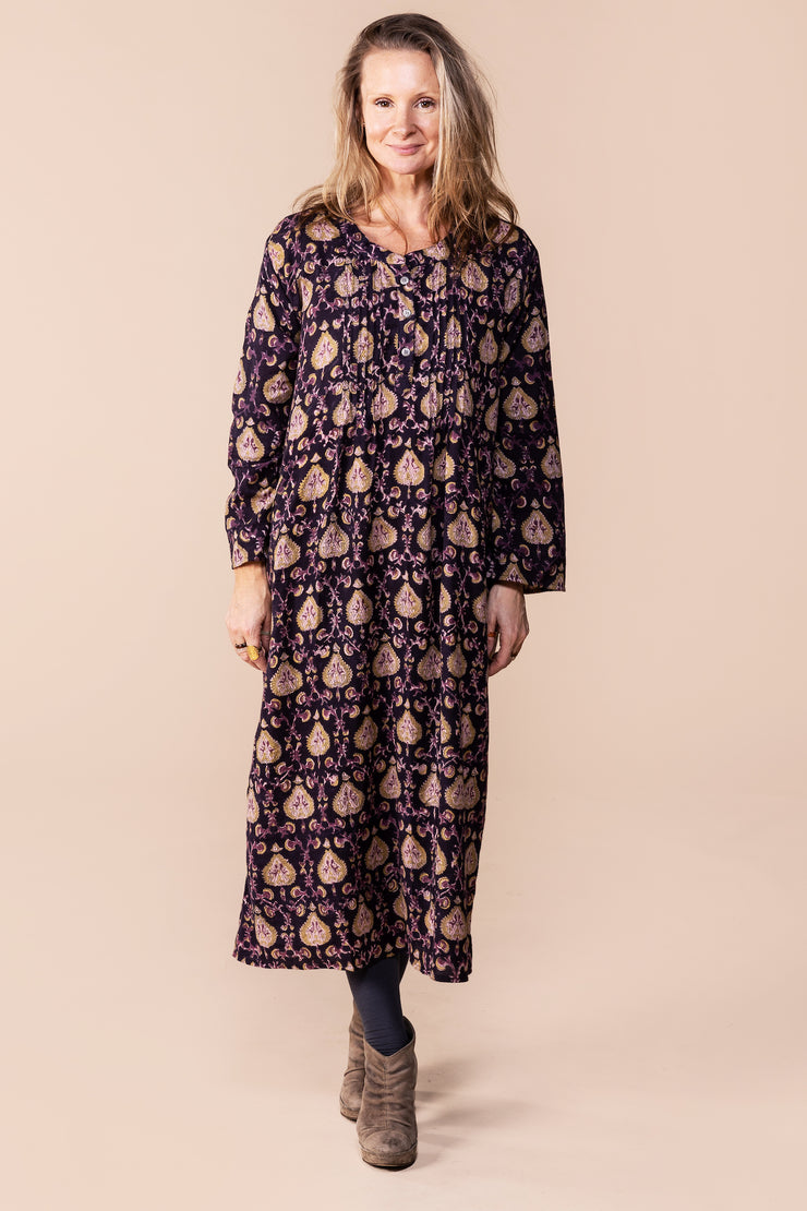 Millie Dress Hand Block Printed In Brushed Cotton - AW2023