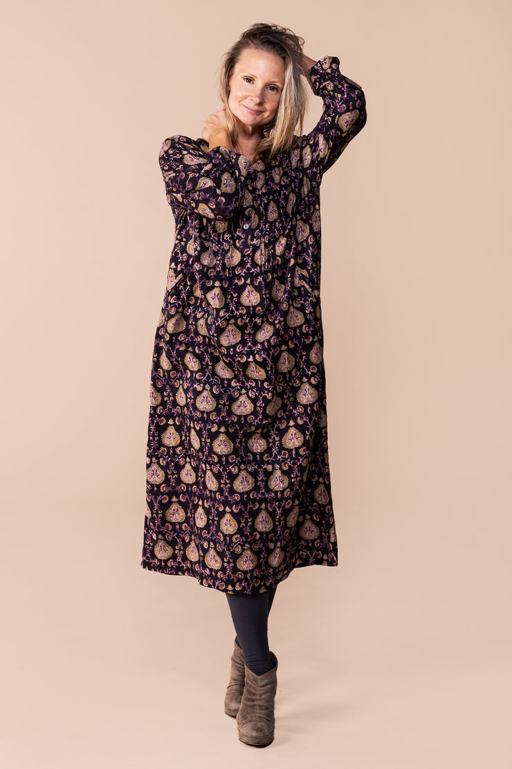 Millie Dress Hand Block Printed In Brushed Cotton - AW2023