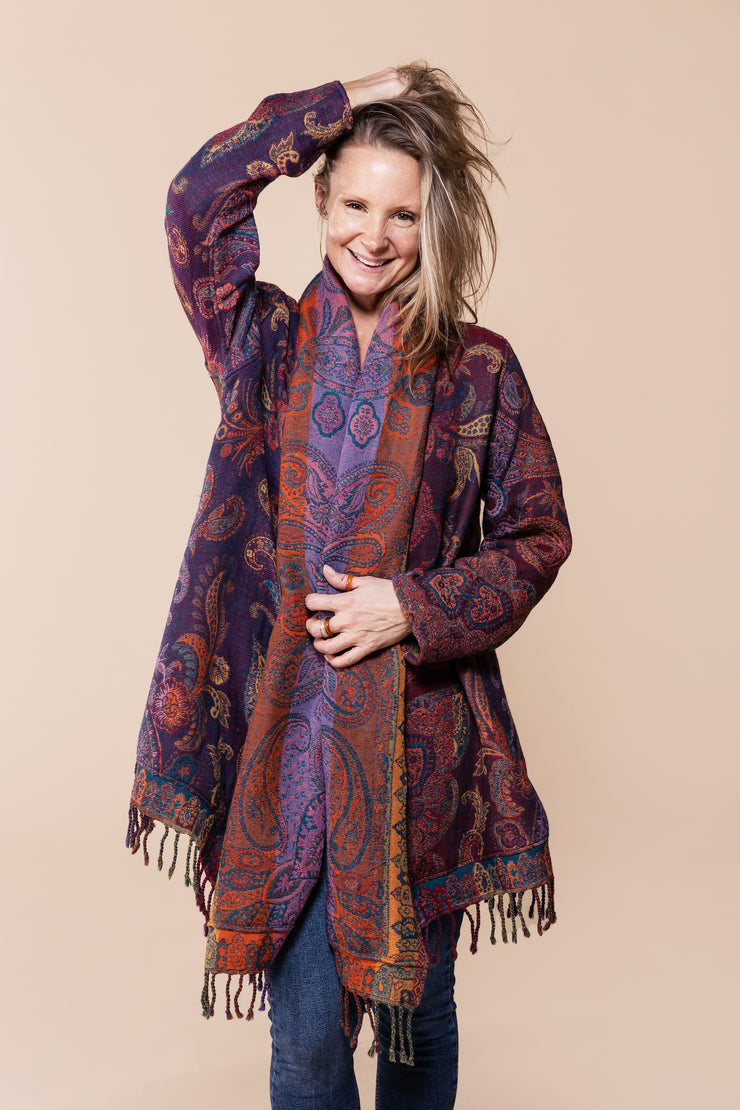 Sula Shawl Jacket in Pure Jacquard Wool
