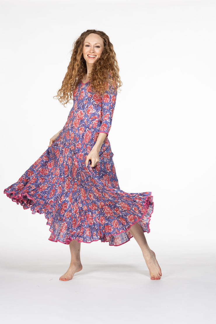 Ruby Sun Dress Hand Block Printed Pure Cotton