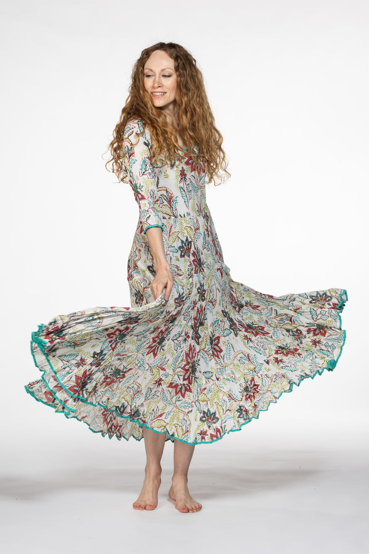 Ruby Sun Dress Hand Block Printed Pure Cotton