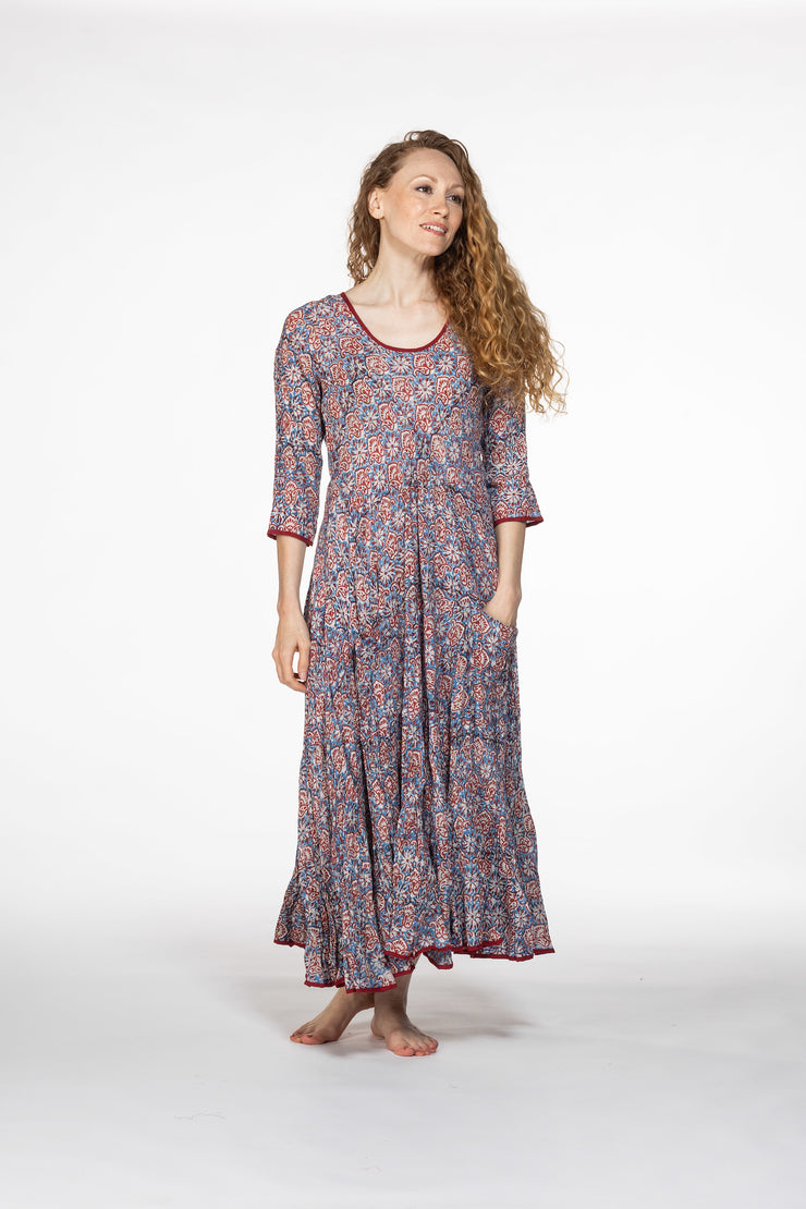 Ruby Sun Dress Hand Block Printed Pure Cotton