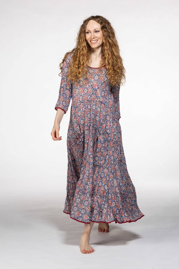Ruby Sun Dress Hand Block Printed Pure Cotton