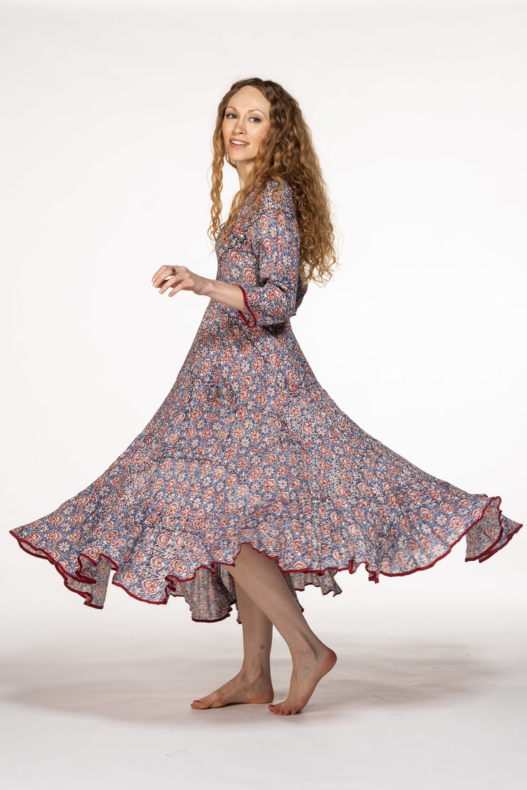 Ruby Sun Dress Hand Block Printed Pure Cotton