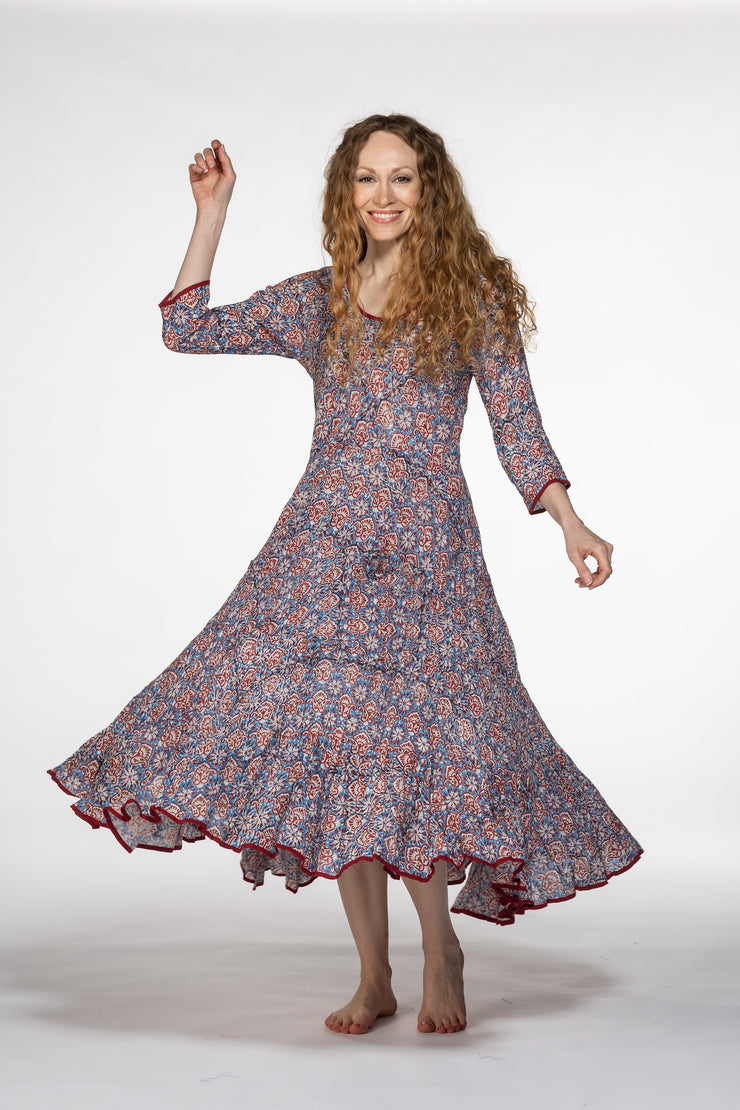 Ruby Sun Dress Hand Block Printed Pure Cotton