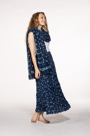 50 Panel Skirt in Pure Hand Block Printed Cotton Indigo Feather