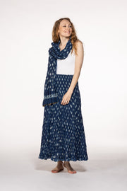 50 Panel Skirt in Pure Hand Block Printed Cotton Indigo Feather