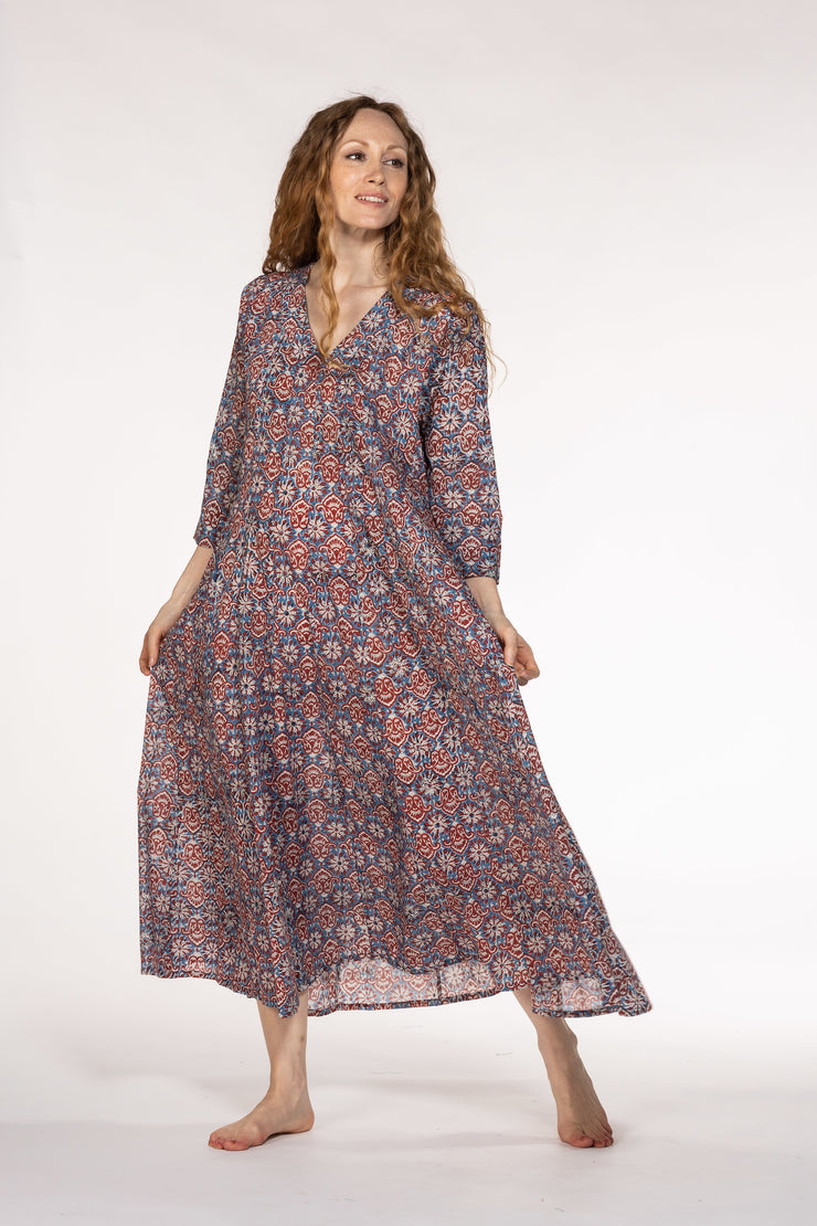 Rani Panel Dress Hand Block Printed  in Pure Cotton SS2024