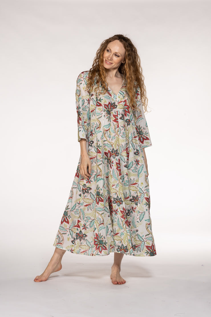 Rani Panel Dress Hand Block Printed  in Pure Cotton SS2024