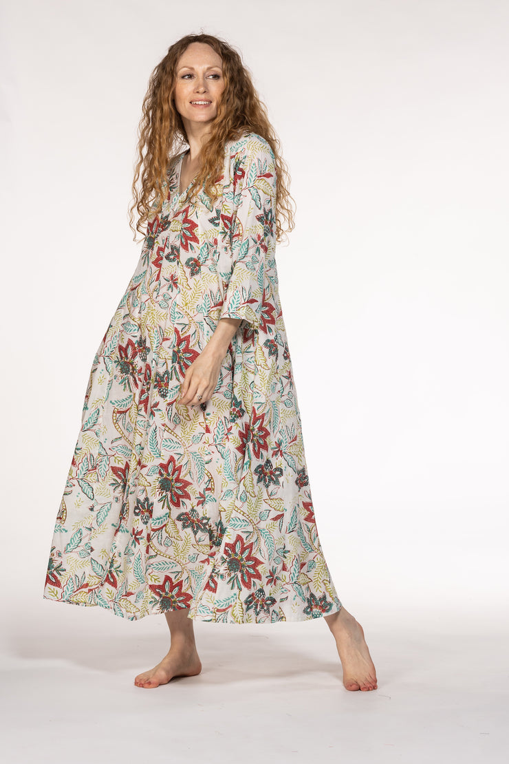 Rani Panel Dress Hand Block Printed  in Pure Cotton SS2024