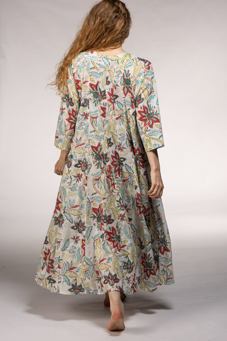 Rani Panel Dress Hand Block Printed  in Pure Cotton SS2024