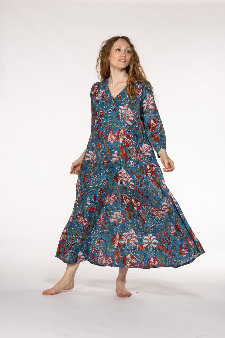 Rani Panel Dress Hand Block Printed  in Pure Cotton SS2024