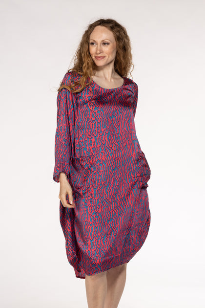 Roshan Dress Hand Block Printed Bamboo Shibori Geranium & Blue Only M ...