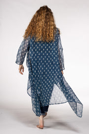 Nellore Jacket in Textured Cotton Viscose Hand Block Printed - SS 2024