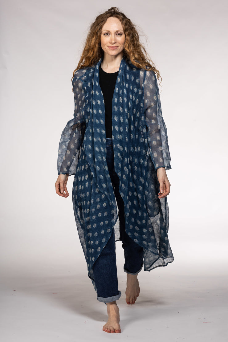 Nellore Jacket in Textured Cotton Viscose Hand Block Printed - SS 2024