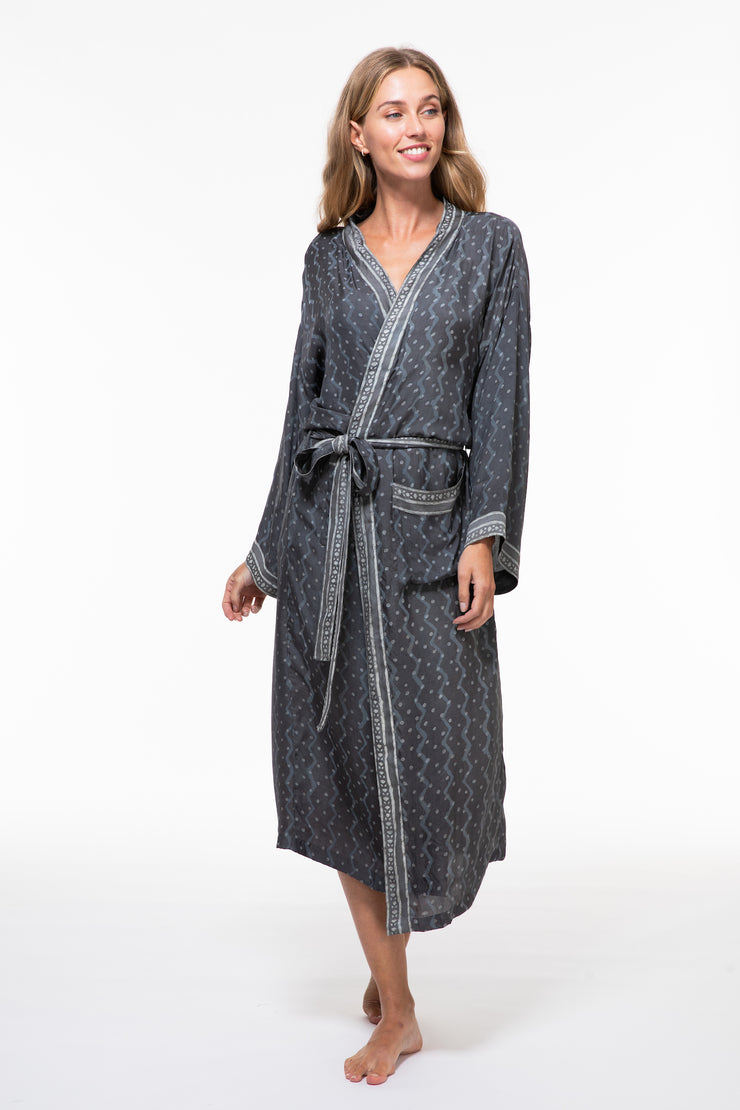 Dressing Gown Hand Block Printed in Bamboo Silk