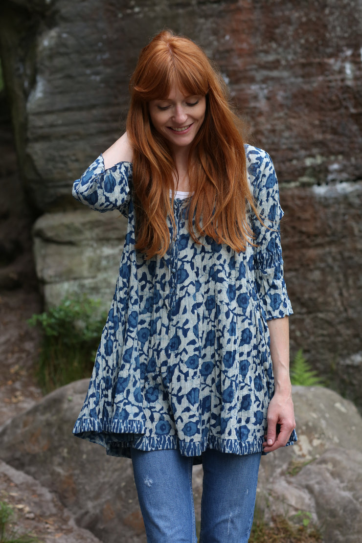 Flute Panel Shirt in Hand Block Printed Pure Cotton Only Size M(12 to 14)