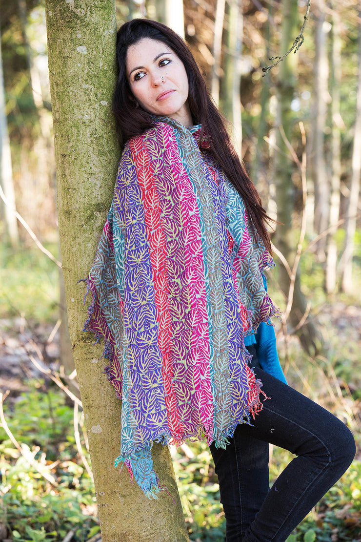 Merino Wool Shawl Japanese Leaves