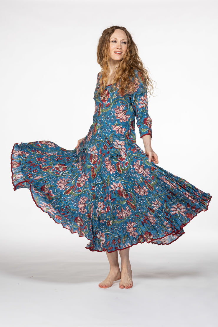 Ruby Sun Dress Hand Block Printed Pure Cotton