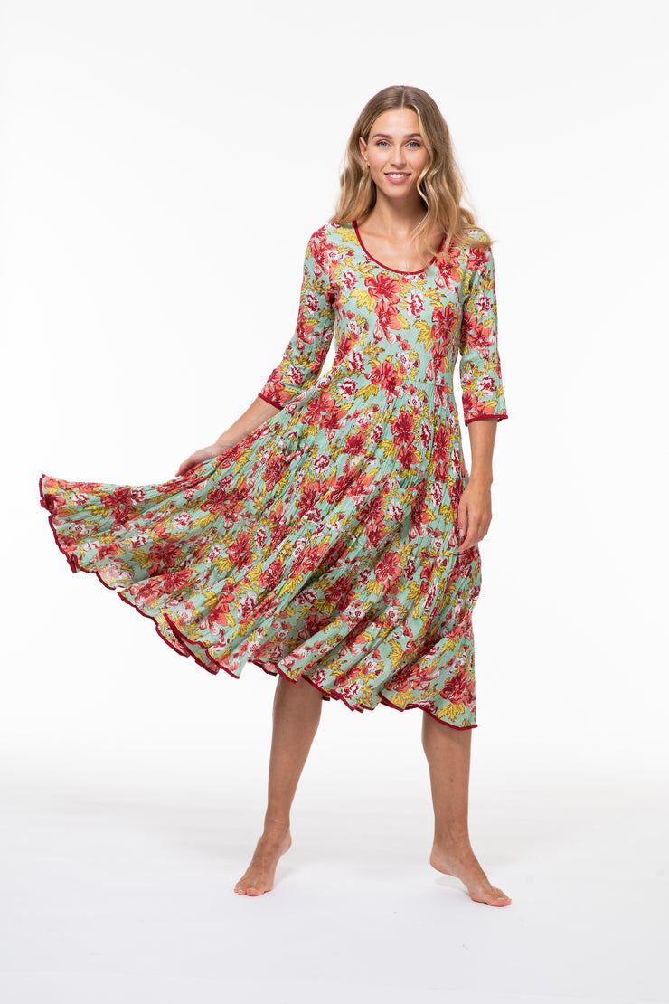 Ruby Sun Dress Hand Block Printed Pure Cotton