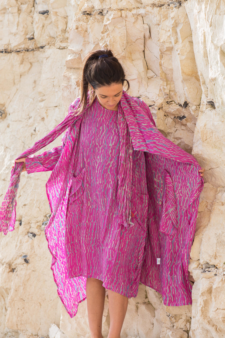 Roshan Dress Shibori Hand Dyed In Bamboo Silk Only Size S/M Left 10 to 14