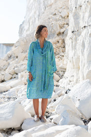 Roshan Dress Shibori Hand Dyed In Bamboo Silk Only Size S/M Left 10 to 14