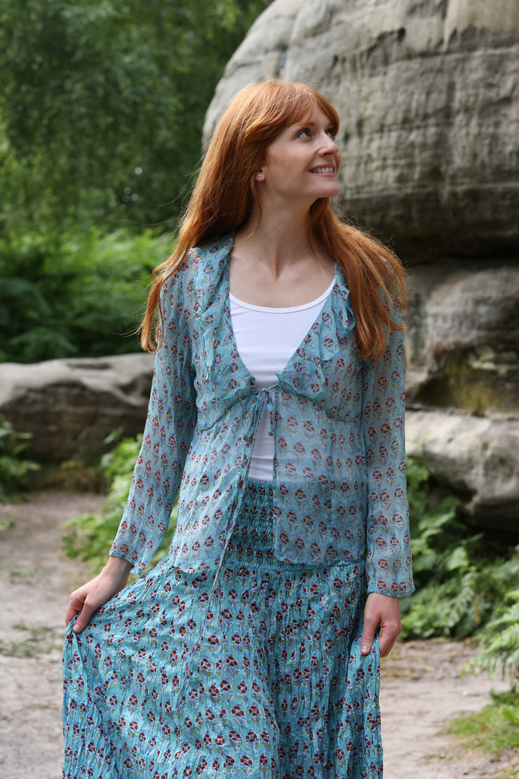 Hand Block Printed Chiffon Jacket - Only in Size Medium