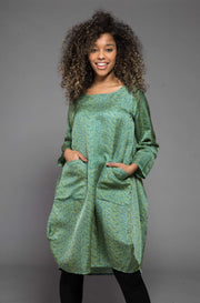 Roshan Dress Hand Block Printed in Bamboo Linen Last 2 in Size S/M