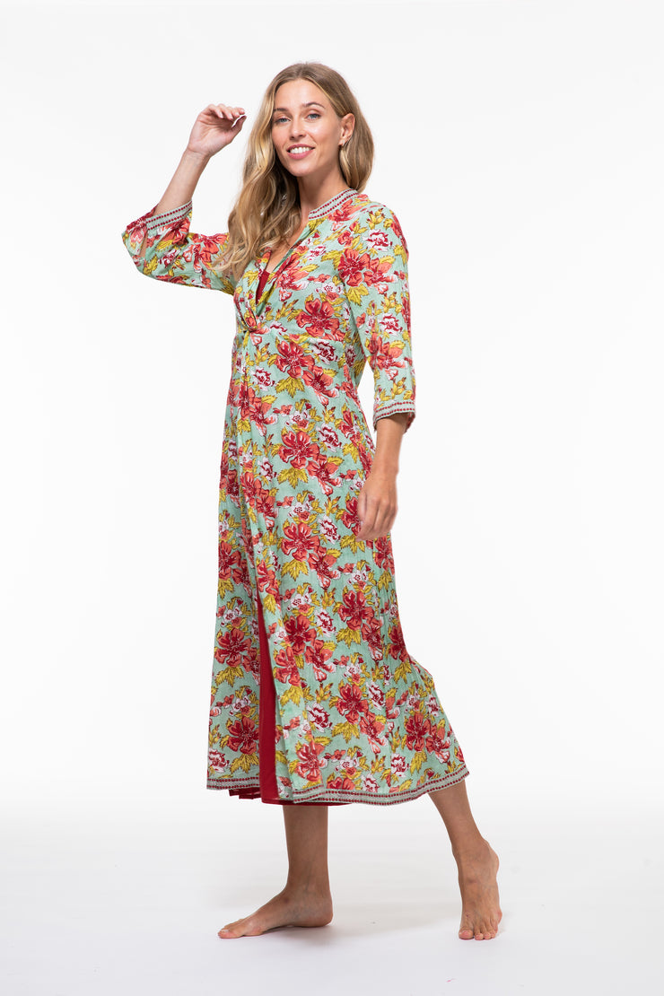 Sufiana Dress Hand Block Printed with Slip in Pure Cotton