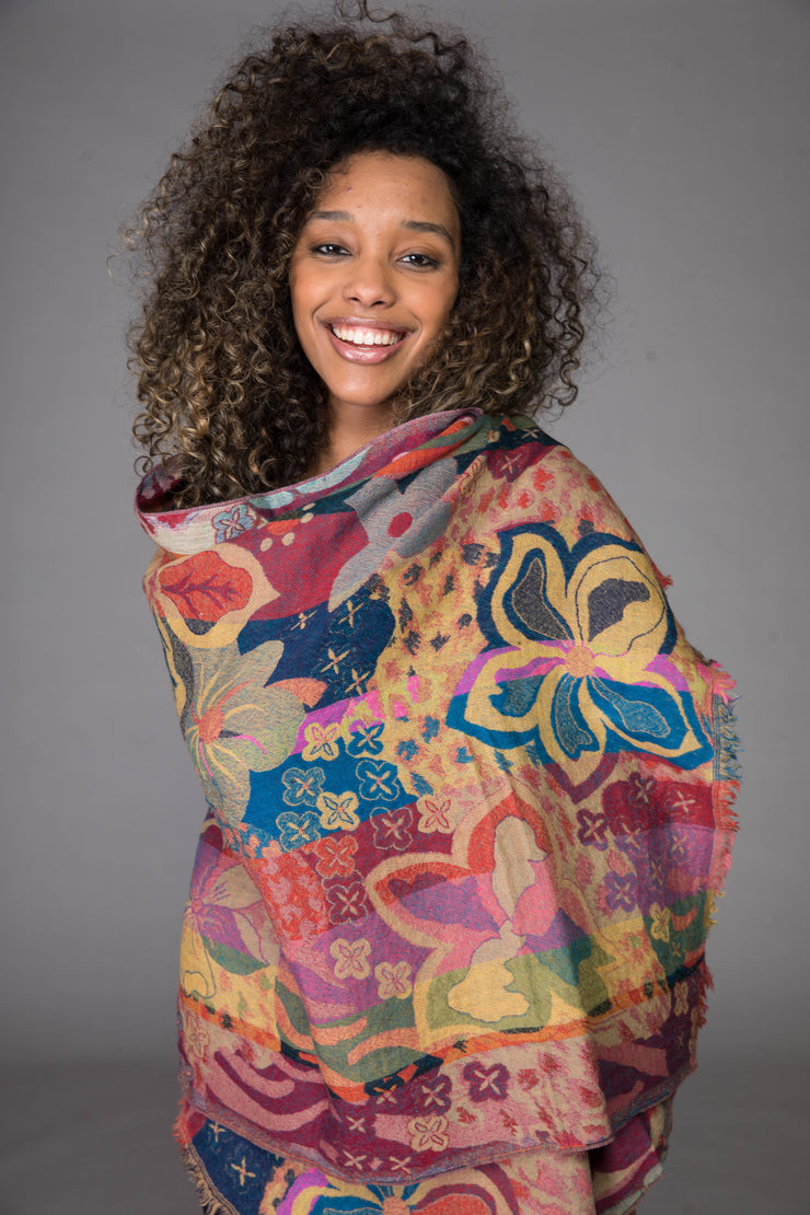 Merino Wool Shawl Gauguin Flowers