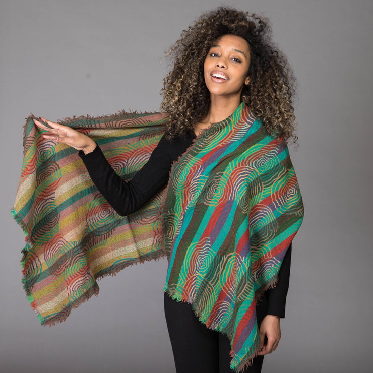 Merino Wool Shawl Multi Spiral Swirl