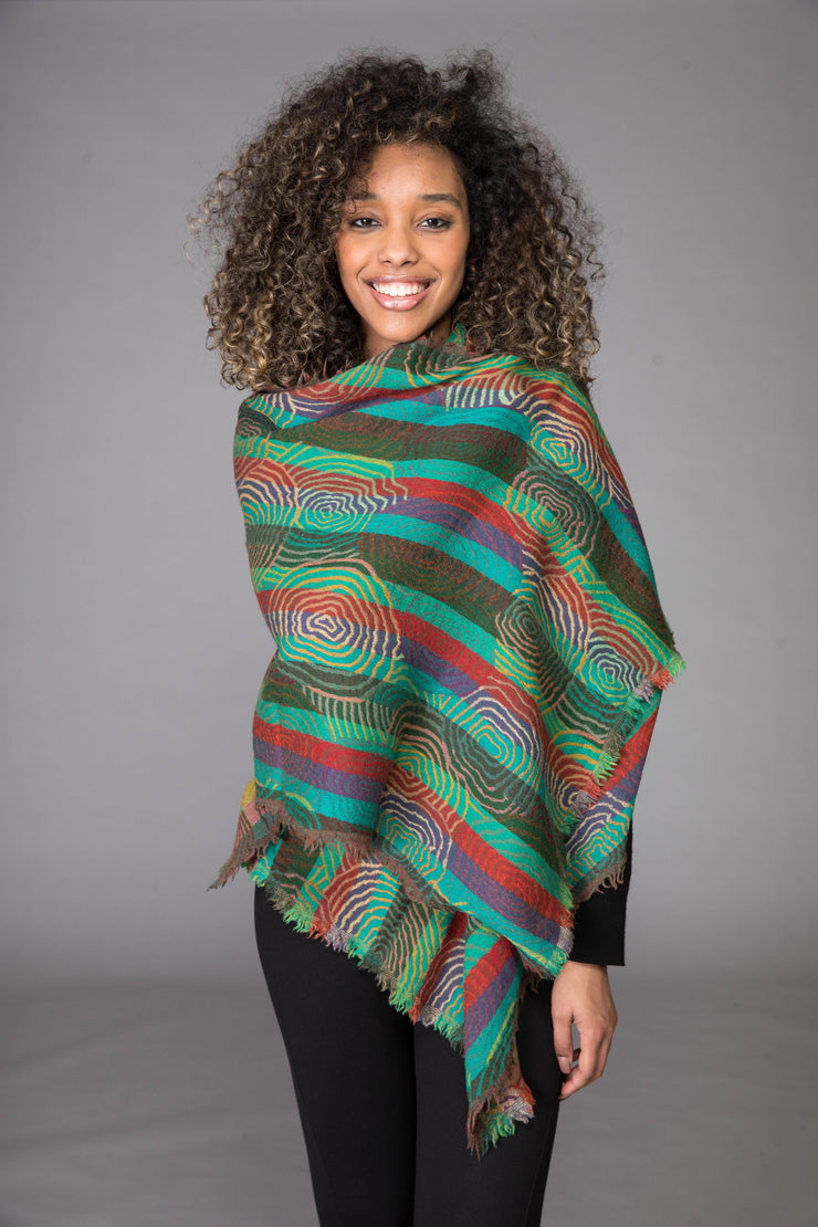 Merino Wool Shawl Multi Spiral Swirl