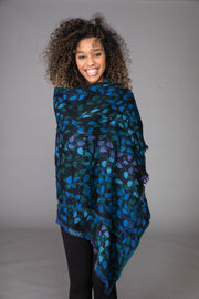 Merino Wool Shawl Midnight Leaves