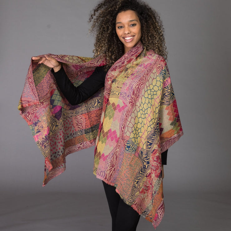 Merino Wool Shawl  - Animal Prin