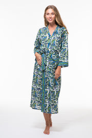 Dressing Gown Hand Block Printed in Bamboo Silk