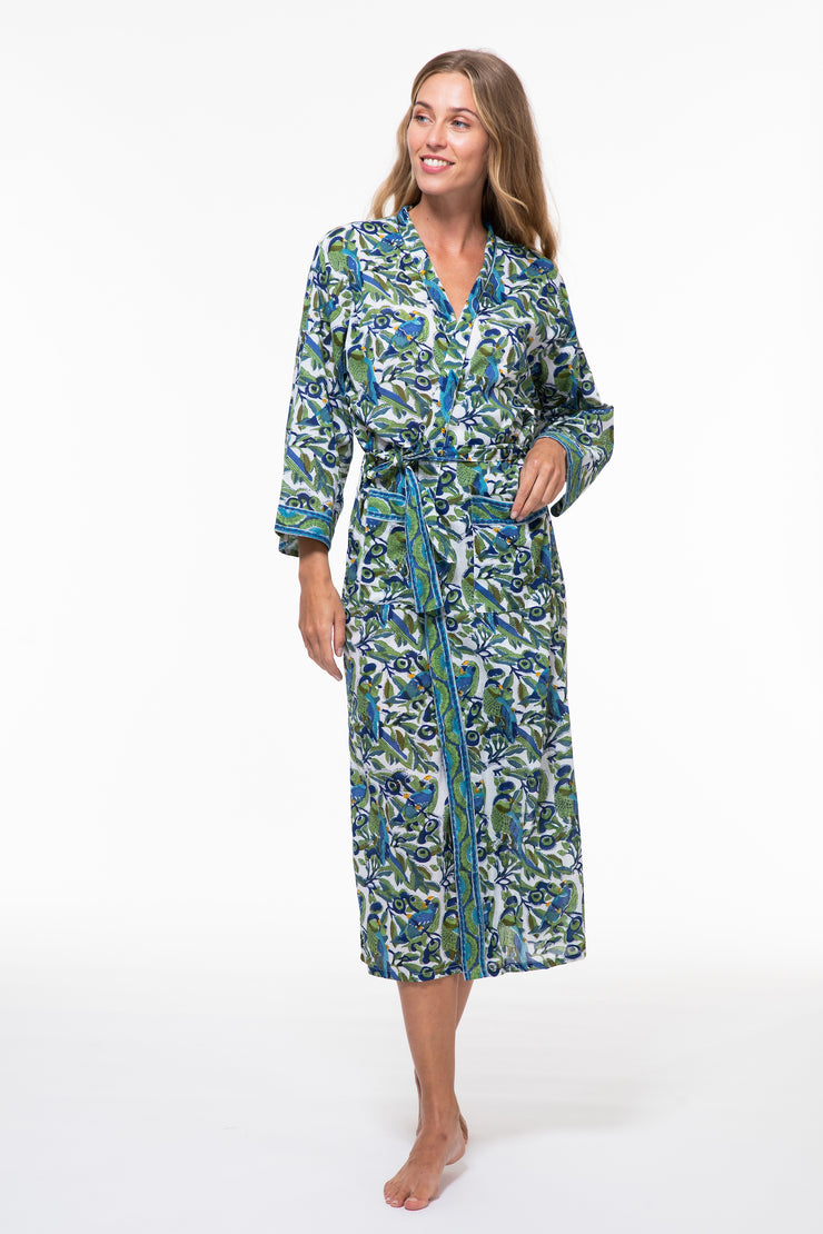 Nila's Dressing Gown in Hand Block Printed Pure Cotton