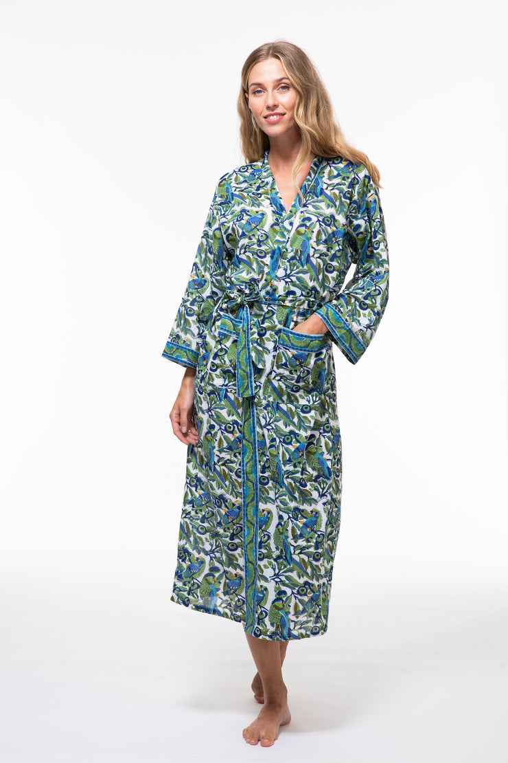 Conscious Apparel brushed cotton hand block printed dressing gown - autumn  flower - Conscious Apparel