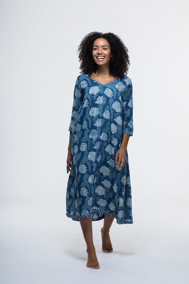 Jali Kaftan Hand Block Printed Pure Cotton - All Sizes Including 22 -26
