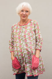 Uma Smock Top Hand Block Printed In Pure Cotton Only Size M
