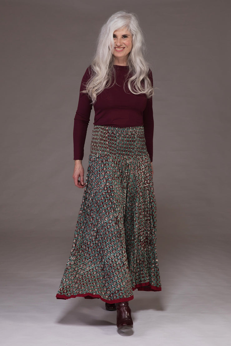 Asman Skirt Hand Block Printed in Sustainable Moss Crepe