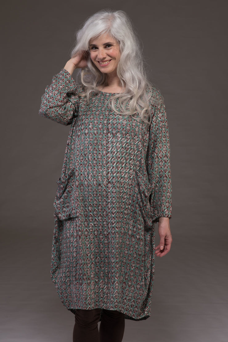 Roshan Dress Hand Block Printed Sustainable Moss Crepe Was £129 - Now £105!