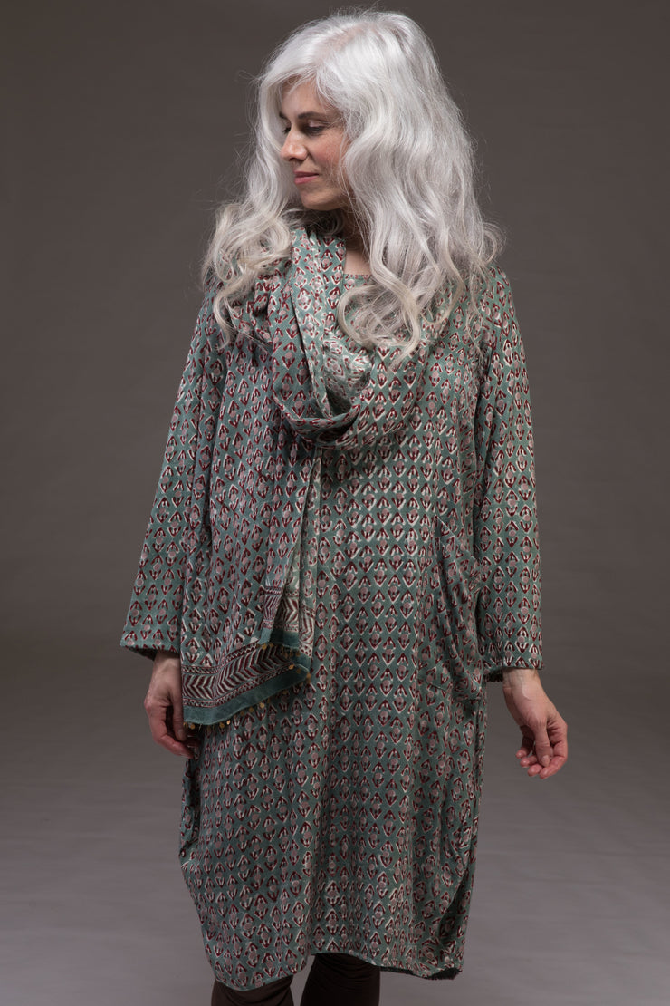 Roshan Dress Hand Block Printed Sustainable Moss Crepe Was £129 - Now £105!