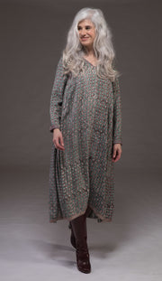 Jali Kaftan Hand Block Printed Moss Crepe Sustainable-It was £139 Now £69