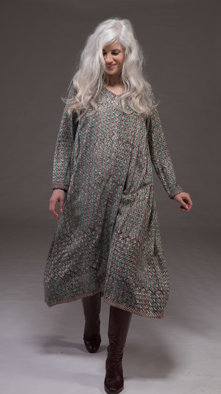 Jali Kaftan Hand Block Printed Moss Crepe Sustainable-It was £139 Now £69
